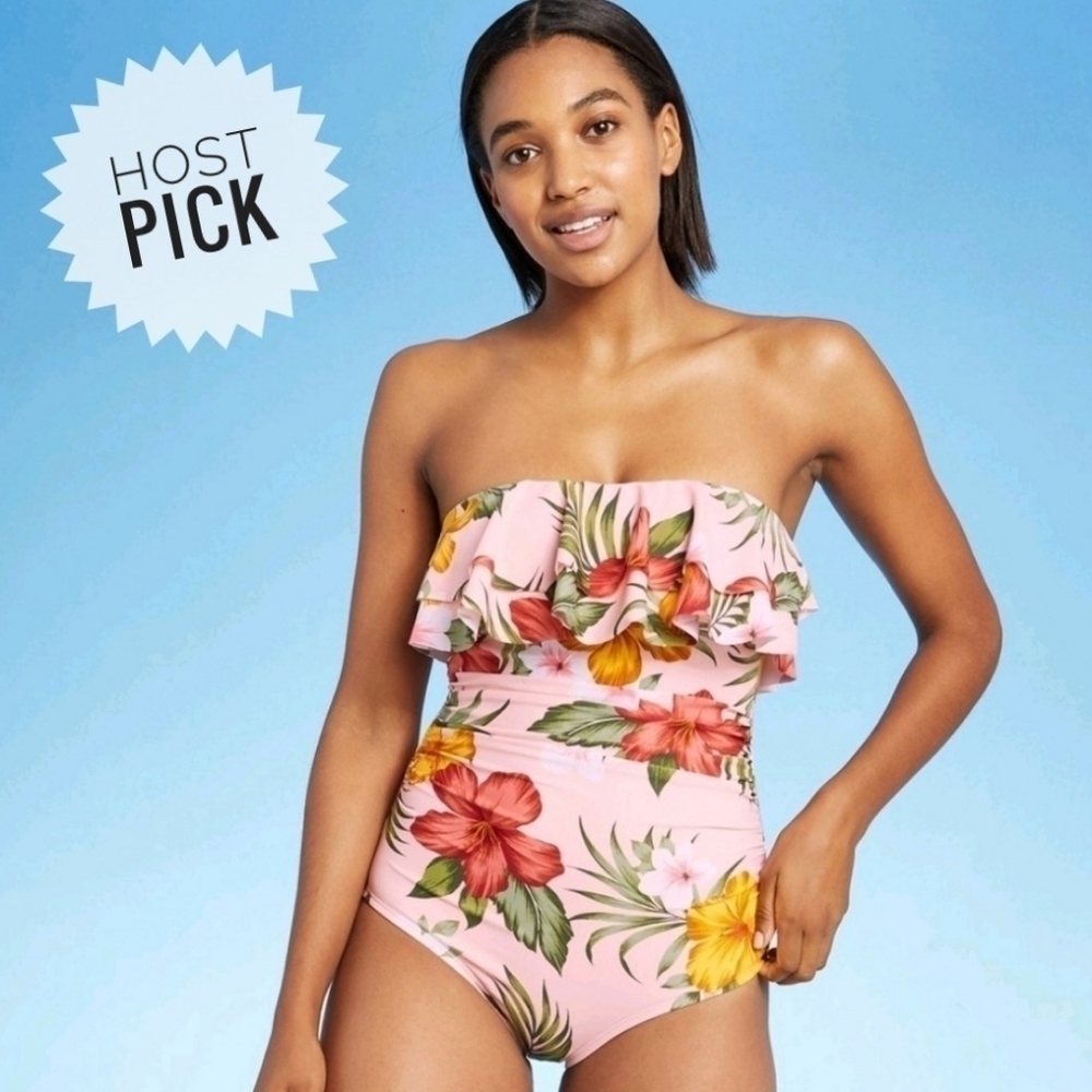 Kona Sol Women's Flounce Front Classic One Piece Swimsuit NWOT